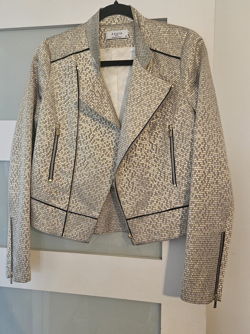 AXARA Paris Gold Patterned Moto Jacket Size EU 36 / US 4